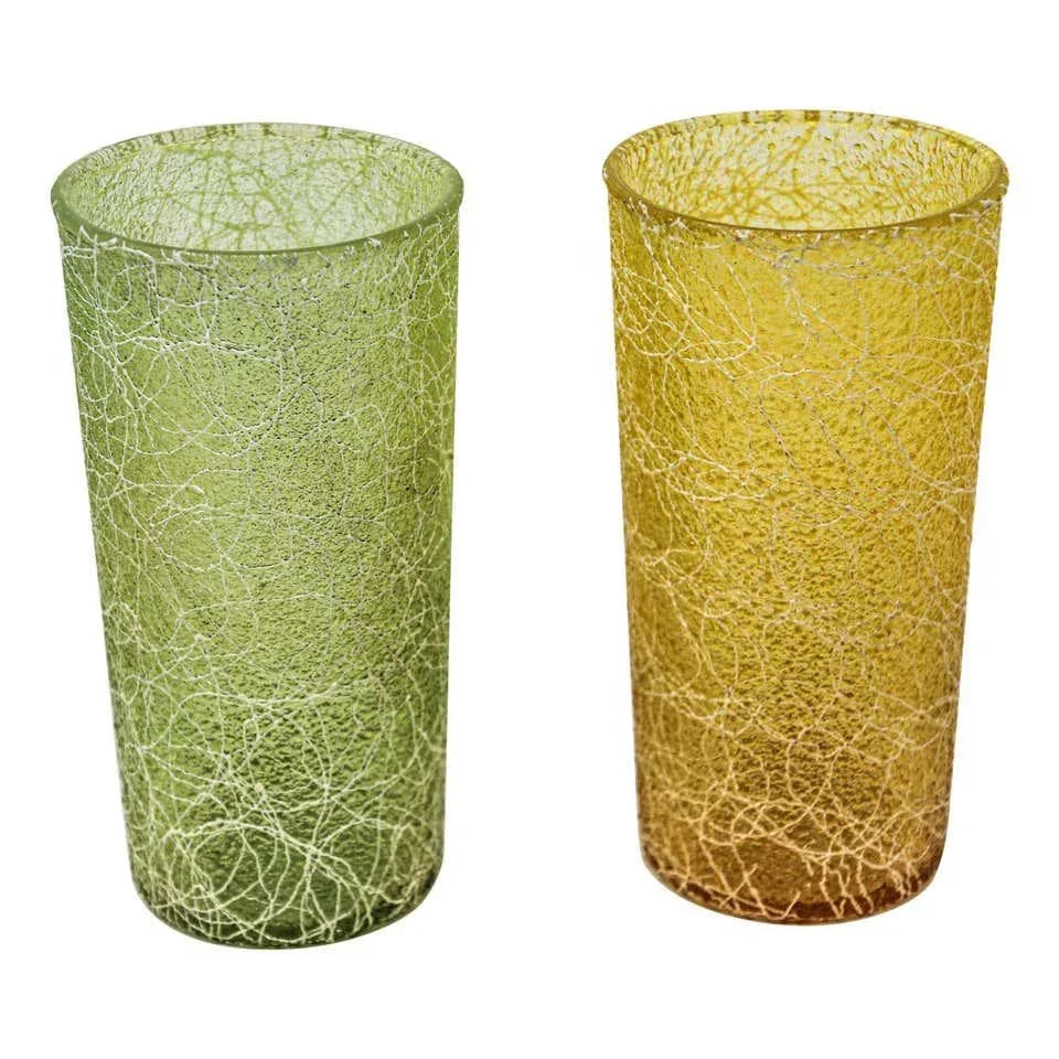 Vintage Collectible Retro Highball Spaghetti String Tumblers - A Pair - 12