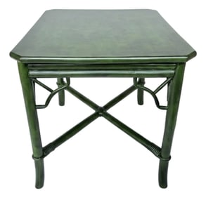 Luxurious Vintage Mid Century Rattan Side Table With Deep Verdant Lacquer Finish - Newly Painted