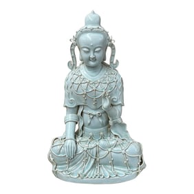 Pale Celadon White GuanYin Bodhisattva Tong Style Porcelain Statue