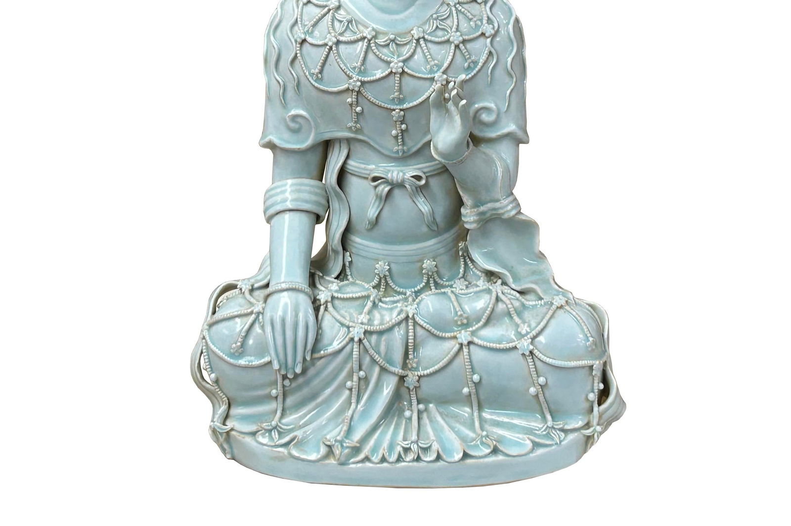 Pale Celadon White GuanYin Bodhisattva Tong Style Porcelain Statue - 5