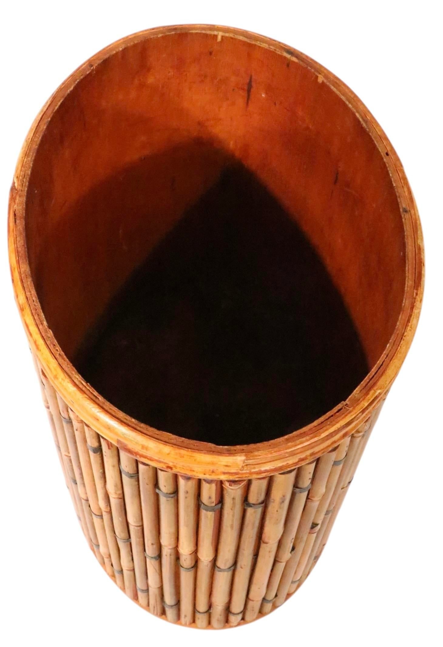 Vintage Split Reed Stick Wicker Trash Can - 13
