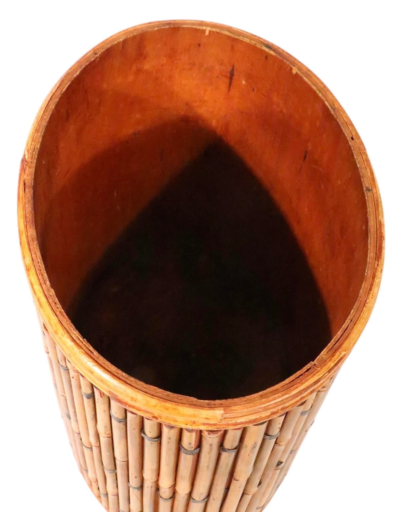 Vintage Split Reed Stick Wicker Trash Can - 15