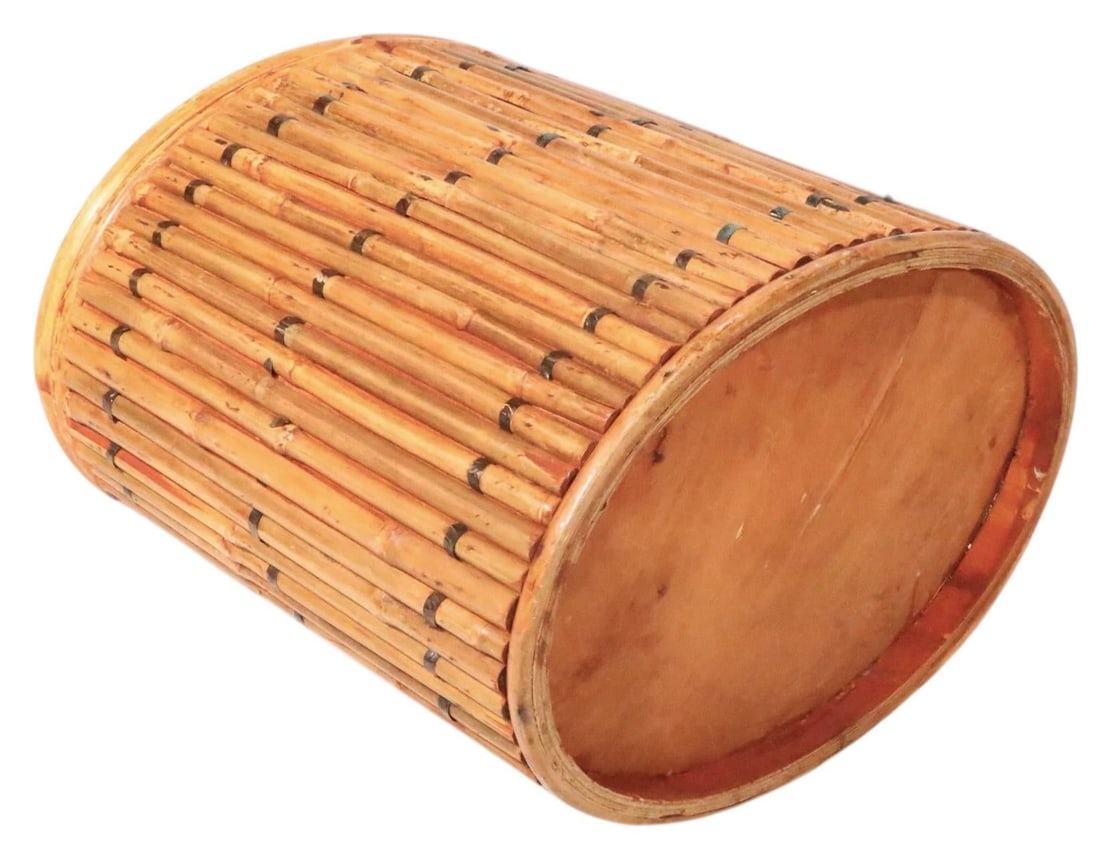 Vintage Split Reed Stick Wicker Trash Can - 9