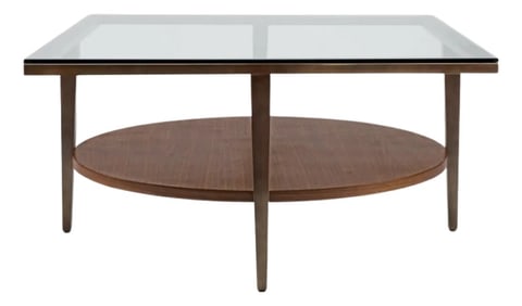 Modern Greg Sheres Style Bronze Cocktail Table with Glass Top