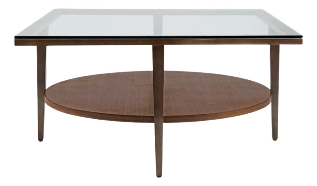 Modern Greg Sheres Style Bronze Cocktail Table with Glass Top (1 of 5)