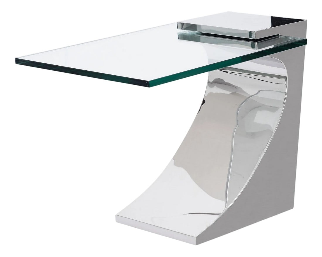 Modern Greg Sheres Style Stainless Steel and Glass Cantilevered Lamp Table (1 of 4)
