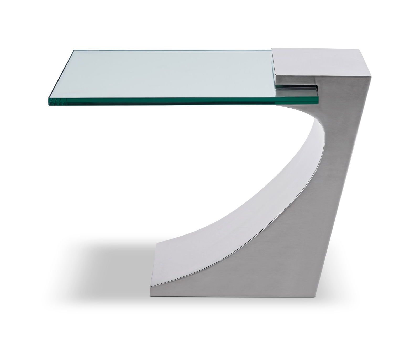 Modern Greg Sheres Style Stainless Steel and Glass Cantilevered Lamp Table - 3