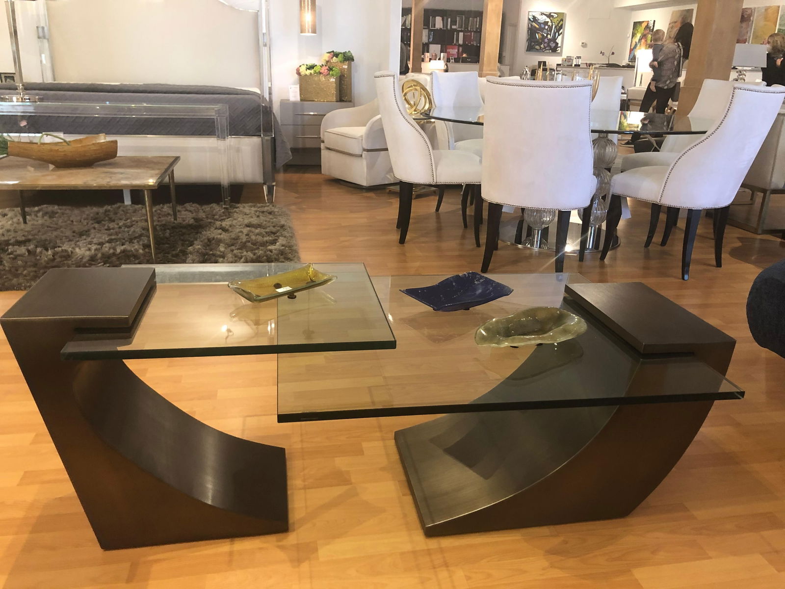 Modern Greg Sheres Style Stainless Steel and Glass Cantilevered Lamp Table - 4