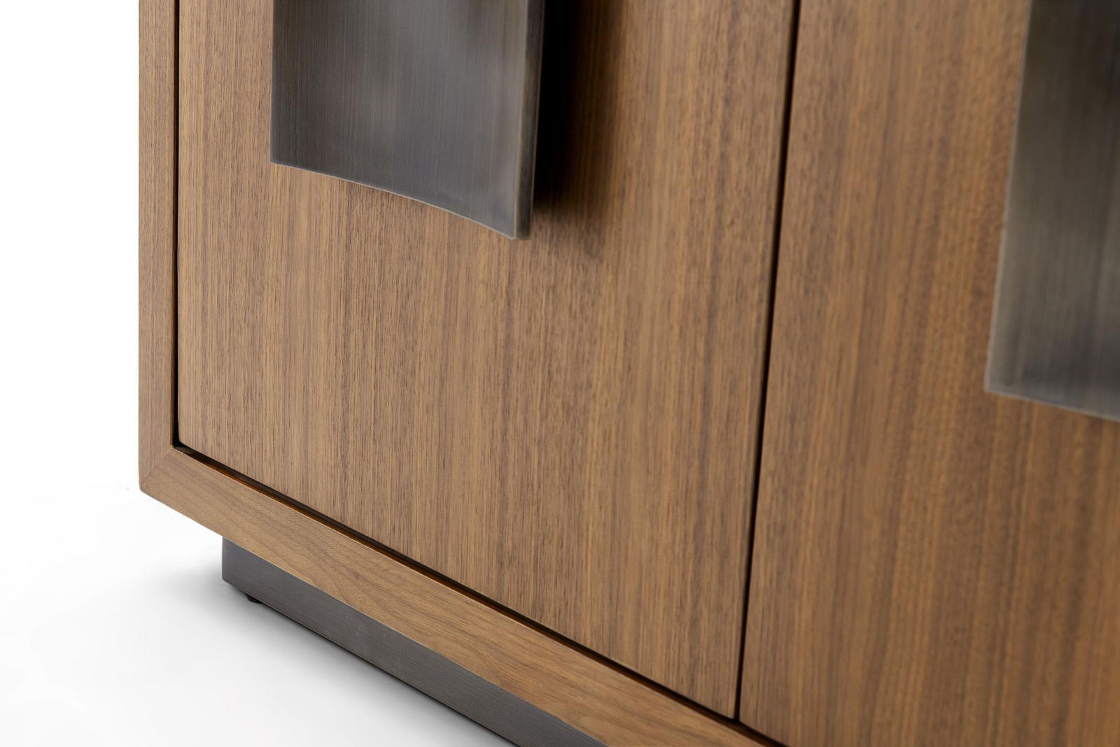 Modern Greg Sheres Style Walnut Buffet with Bronze Pulls and Plinth Base - 4