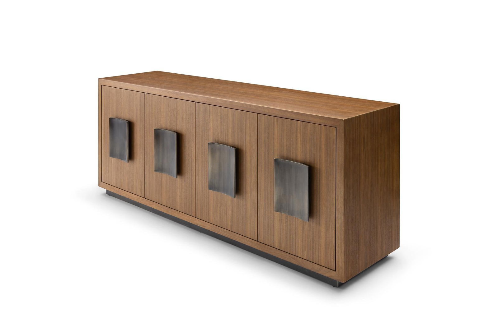 Modern Greg Sheres Style Walnut Buffet with Bronze Pulls and Plinth Base - 5