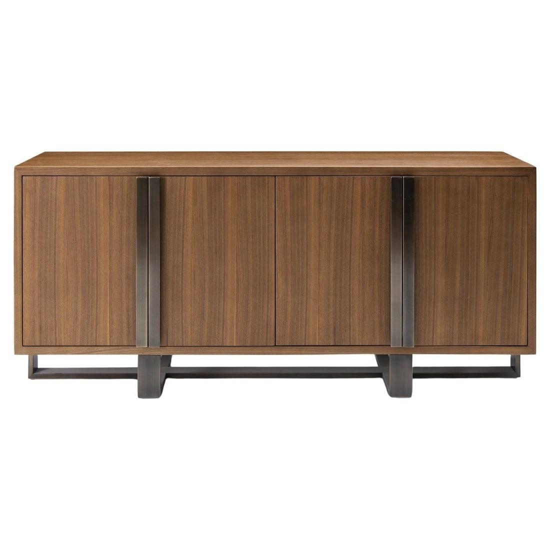 Modern Greg Sheres Style Walnut Buffet with Bronze Pulls and Plinth Base - 6