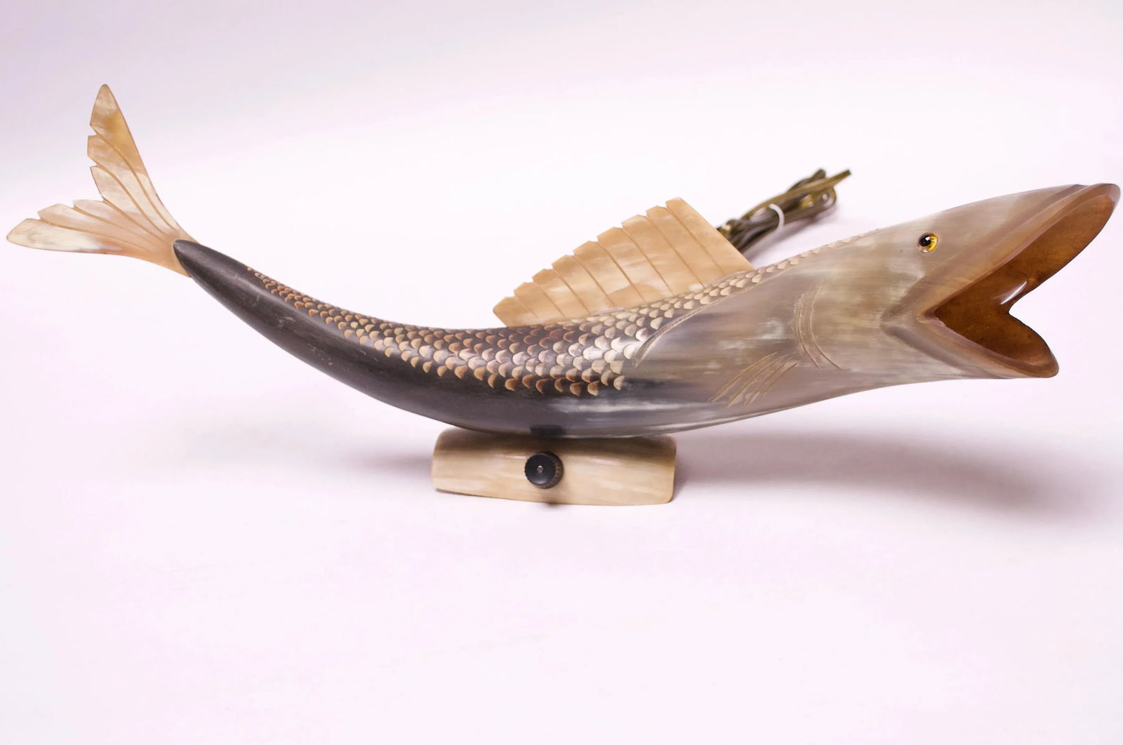 Vintage Cow Horn "Fish" Table Lamp - 2