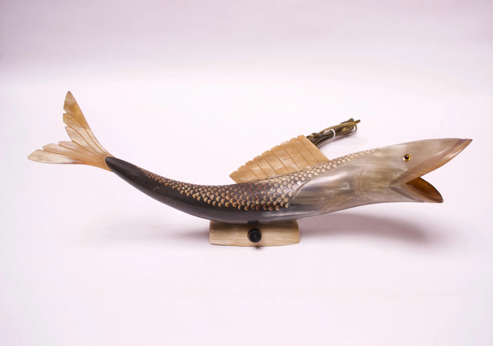 Vintage Cow Horn "Fish" Table Lamp - 3