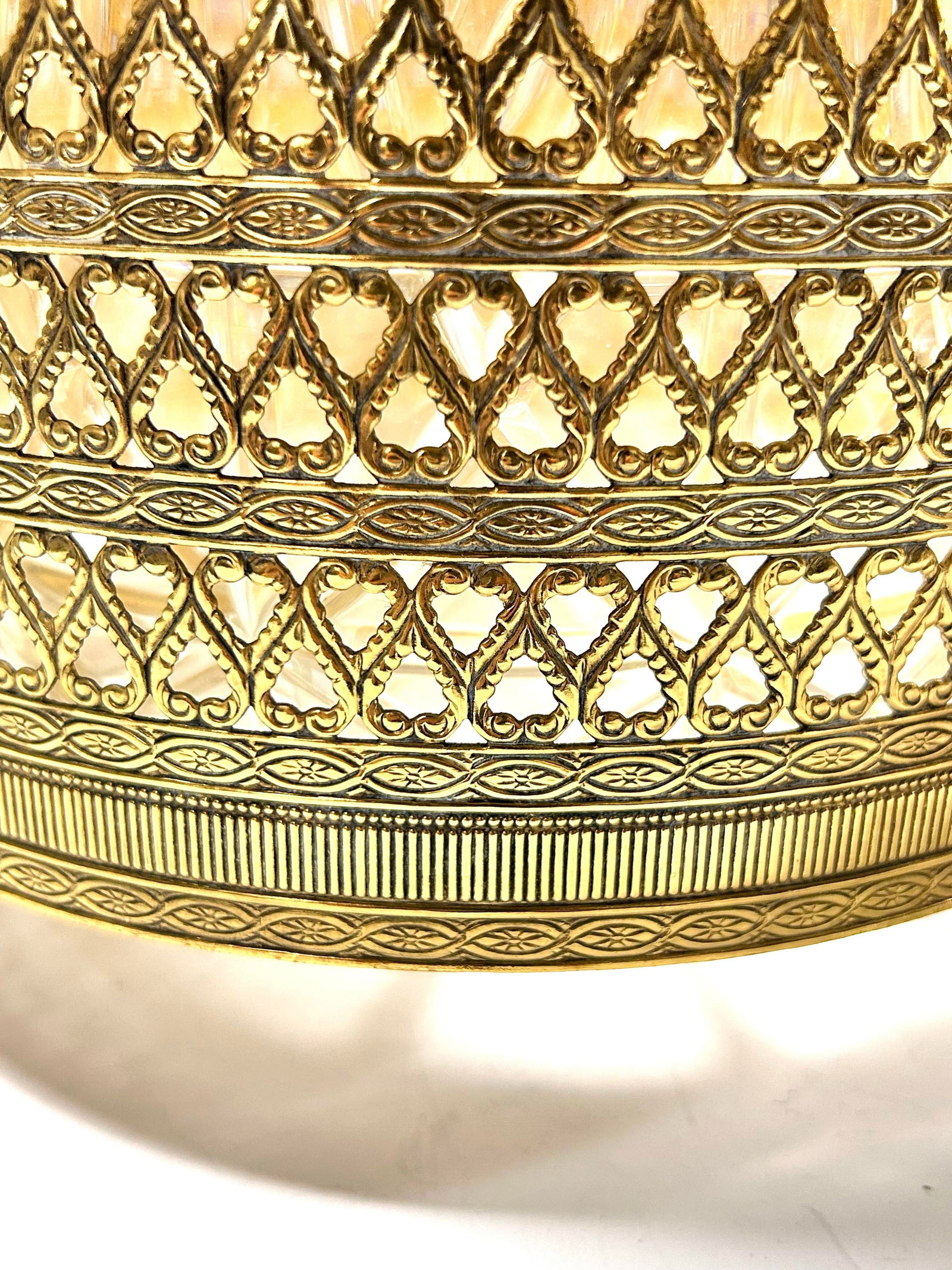 1950s Hollywood Regency Gold Metal Filigree & Bamboo Footed Wastebasket - 7