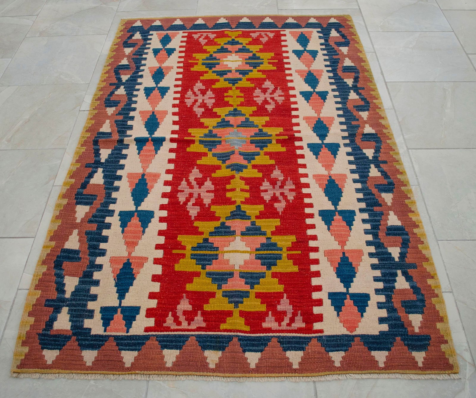 1970s Hand Woven Turkish Rug Oushak Kilim Flat Weave Wool Rug - 3"²8"³ × 5"² - 13