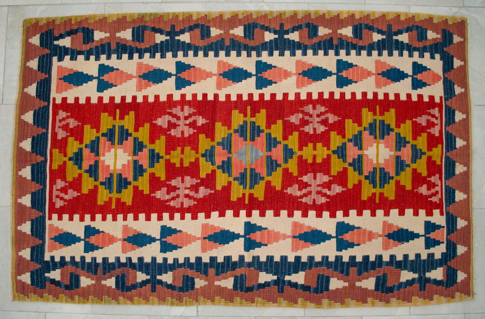 1970s Hand Woven Turkish Rug Oushak Kilim Flat Weave Wool Rug - 3"²8"³ × 5"² - 14