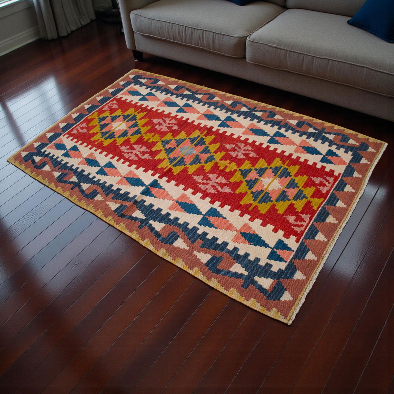 1970s Hand Woven Turkish Rug Oushak Kilim Flat Weave Wool Rug - 3"²8"³ × 5"² - 2