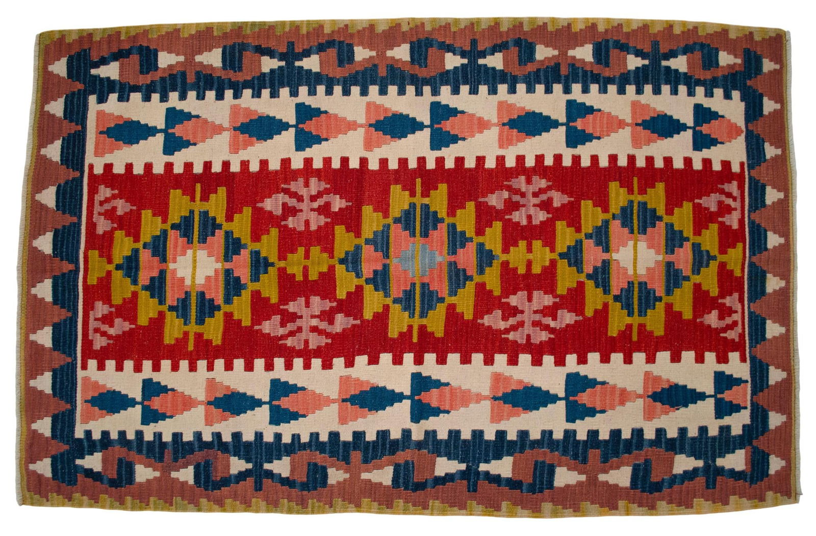 1970s Hand Woven Turkish Rug Oushak Kilim Flat Weave Wool Rug - 3"²8"³ × 5"² - 4