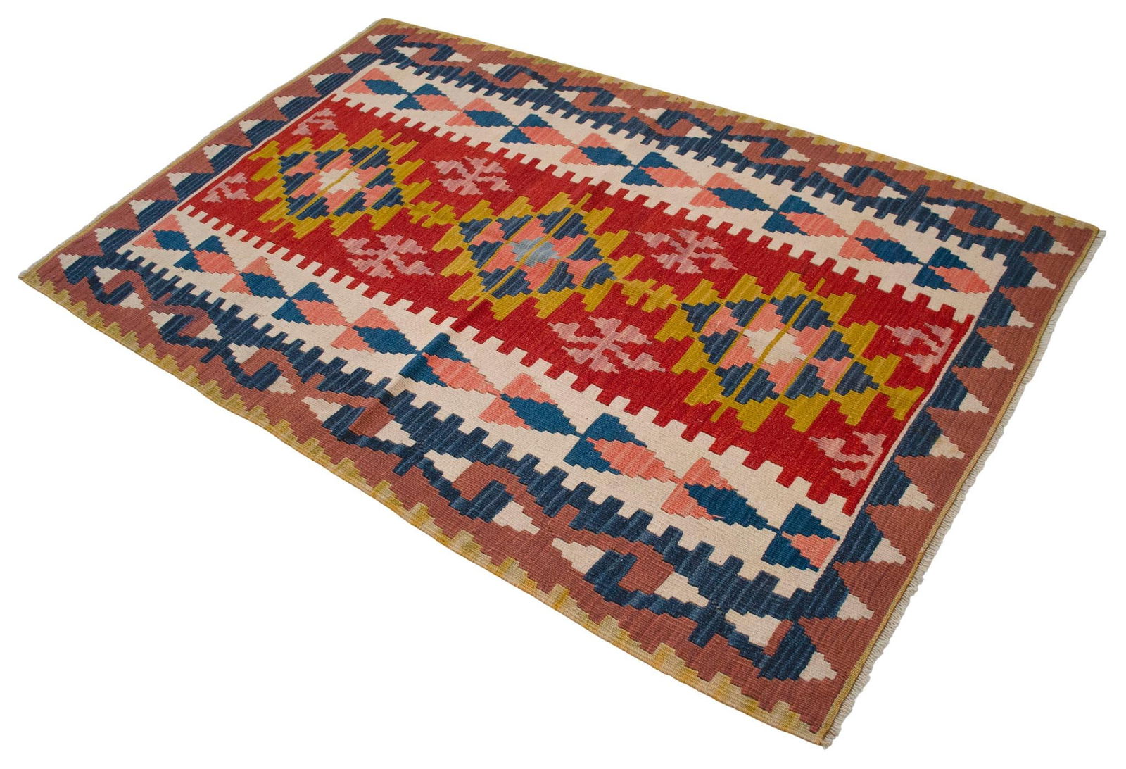 1970s Hand Woven Turkish Rug Oushak Kilim Flat Weave Wool Rug - 3"²8"³ × 5"² - 5