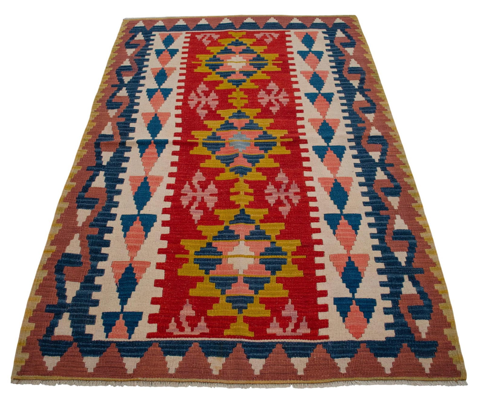 1970s Hand Woven Turkish Rug Oushak Kilim Flat Weave Wool Rug - 3"²8"³ × 5"² - 6