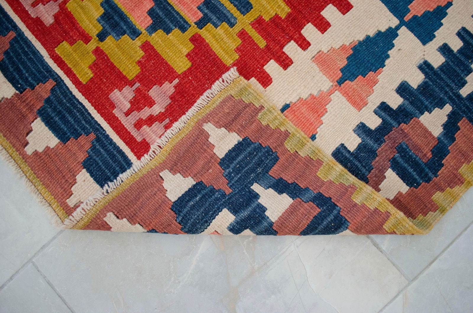 1970s Hand Woven Turkish Rug Oushak Kilim Flat Weave Wool Rug - 3"²8"³ × 5"² - 9
