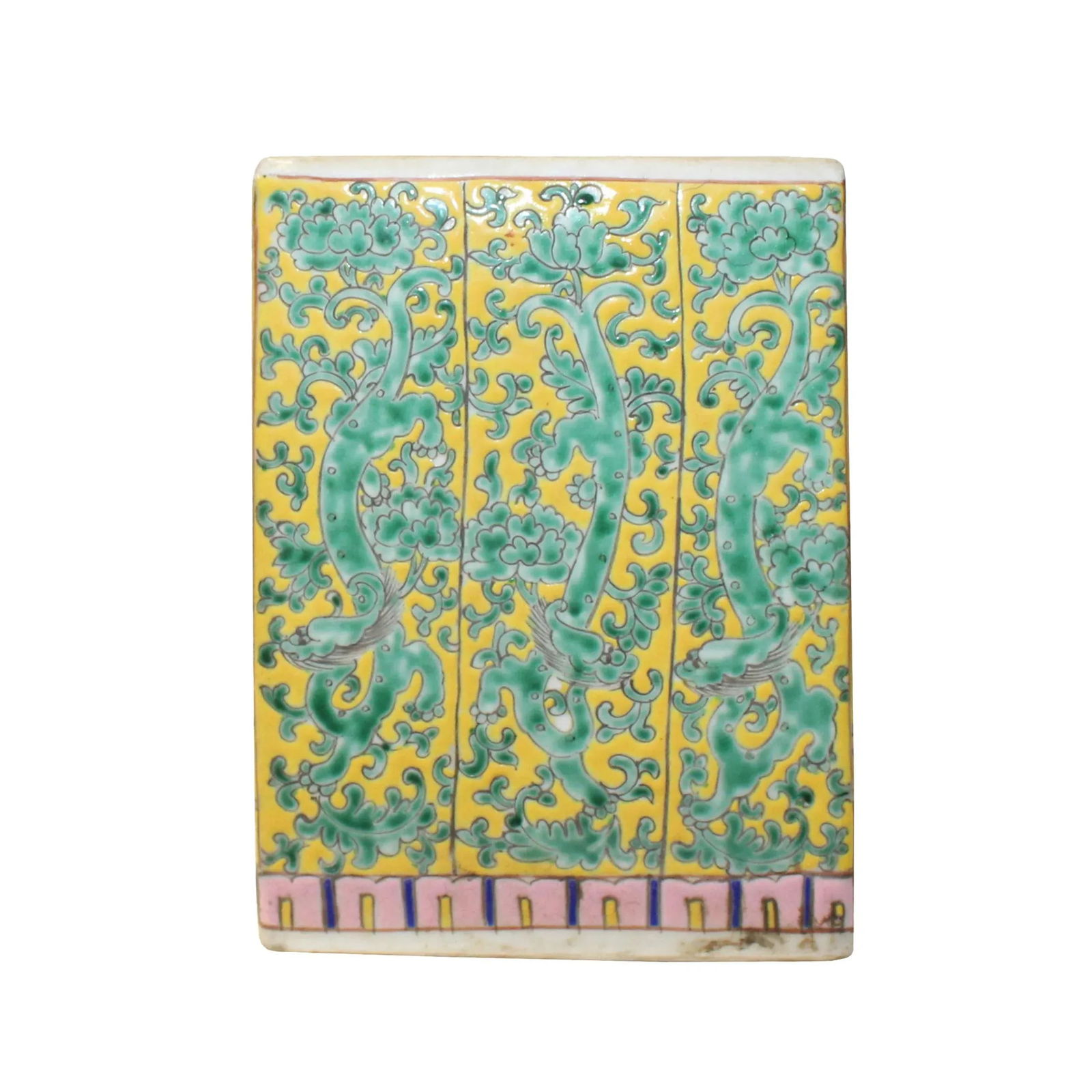 Chinese Distressed Porcelain Green Ancient Dragons Motif Square Pot - 5