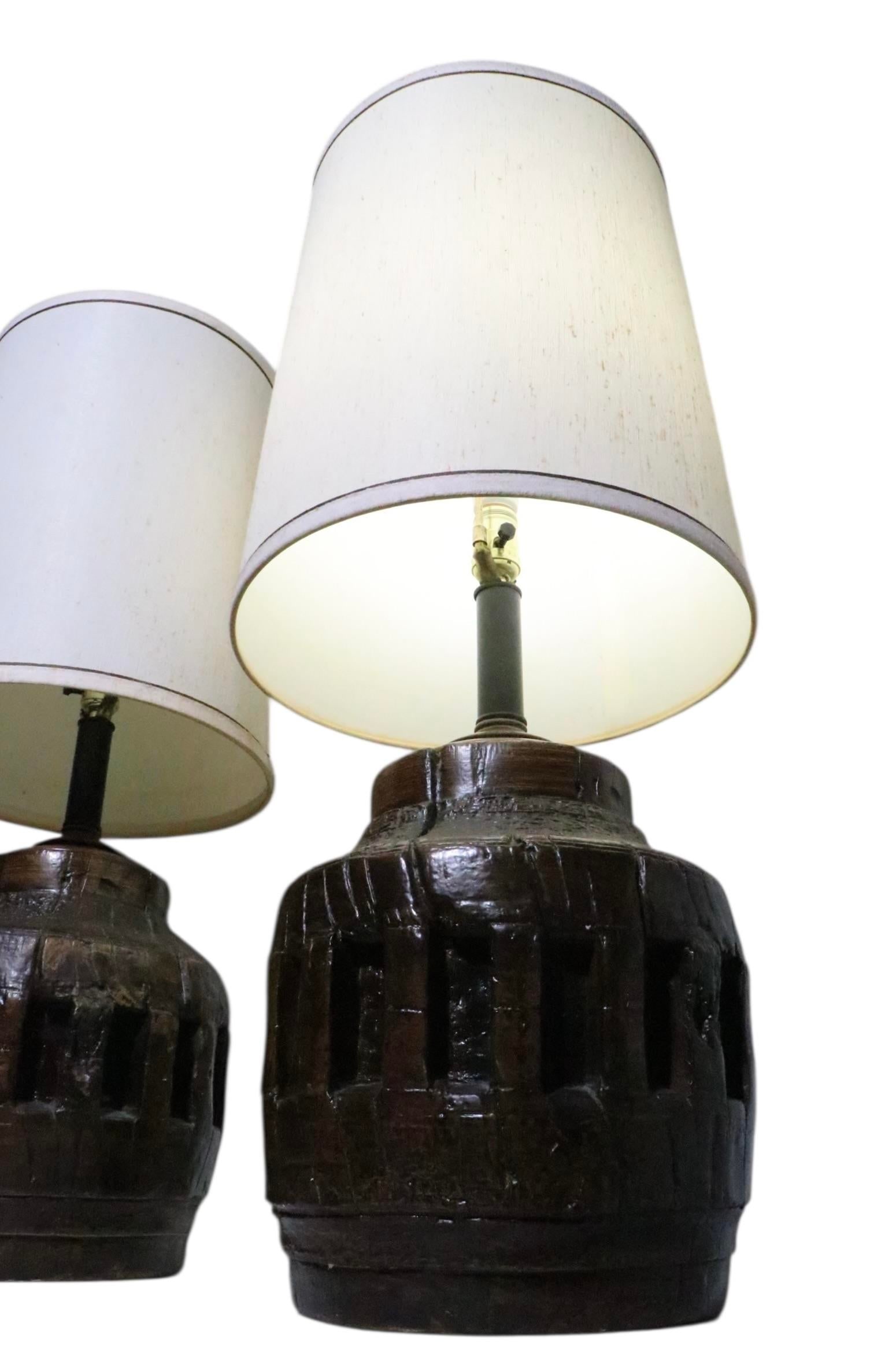Pr. Rustic Brutalist School Wagon Wheel Table Lamps Circa 1970's - 16