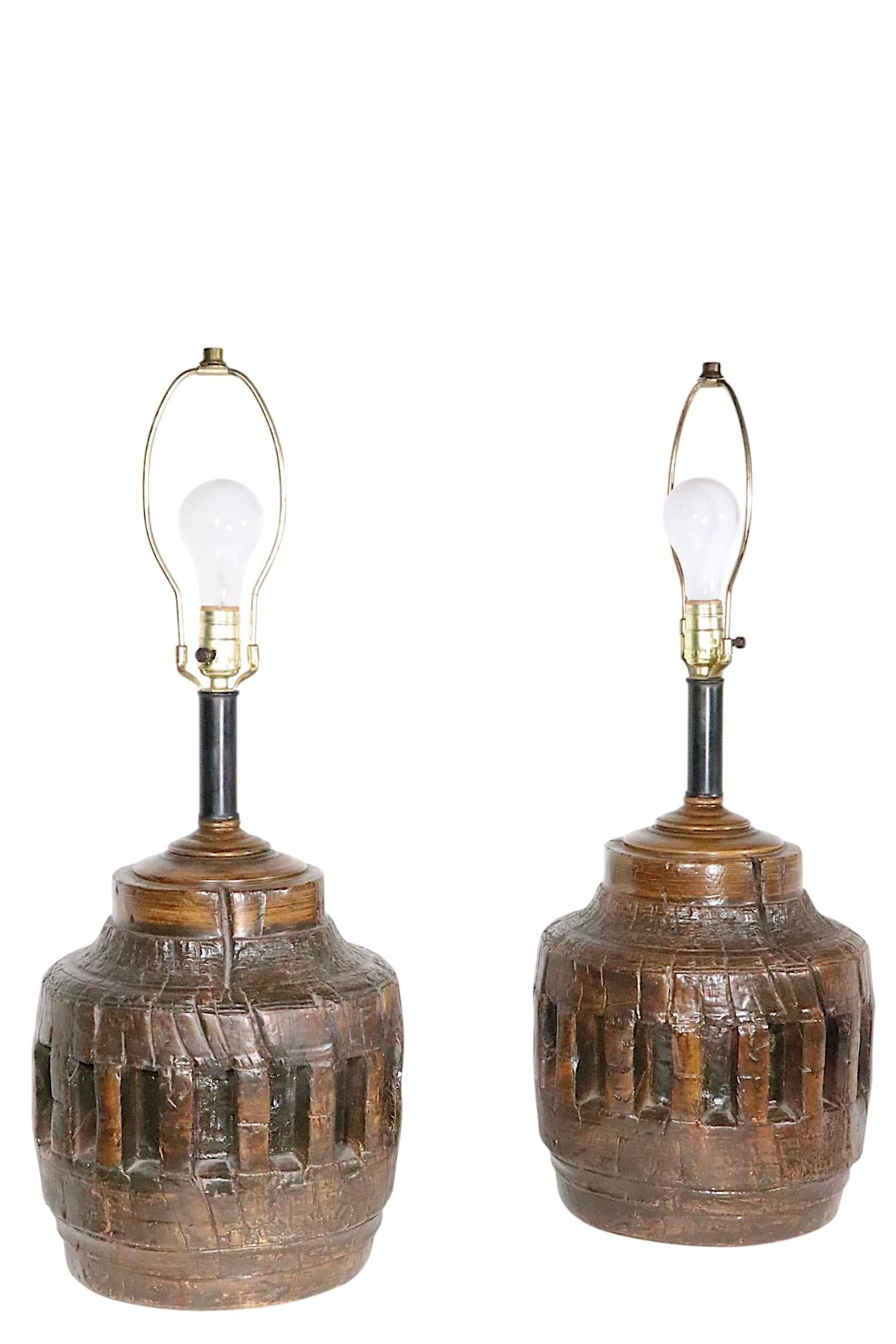 Pr. Rustic Brutalist School Wagon Wheel Table Lamps Circa 1970's - 6