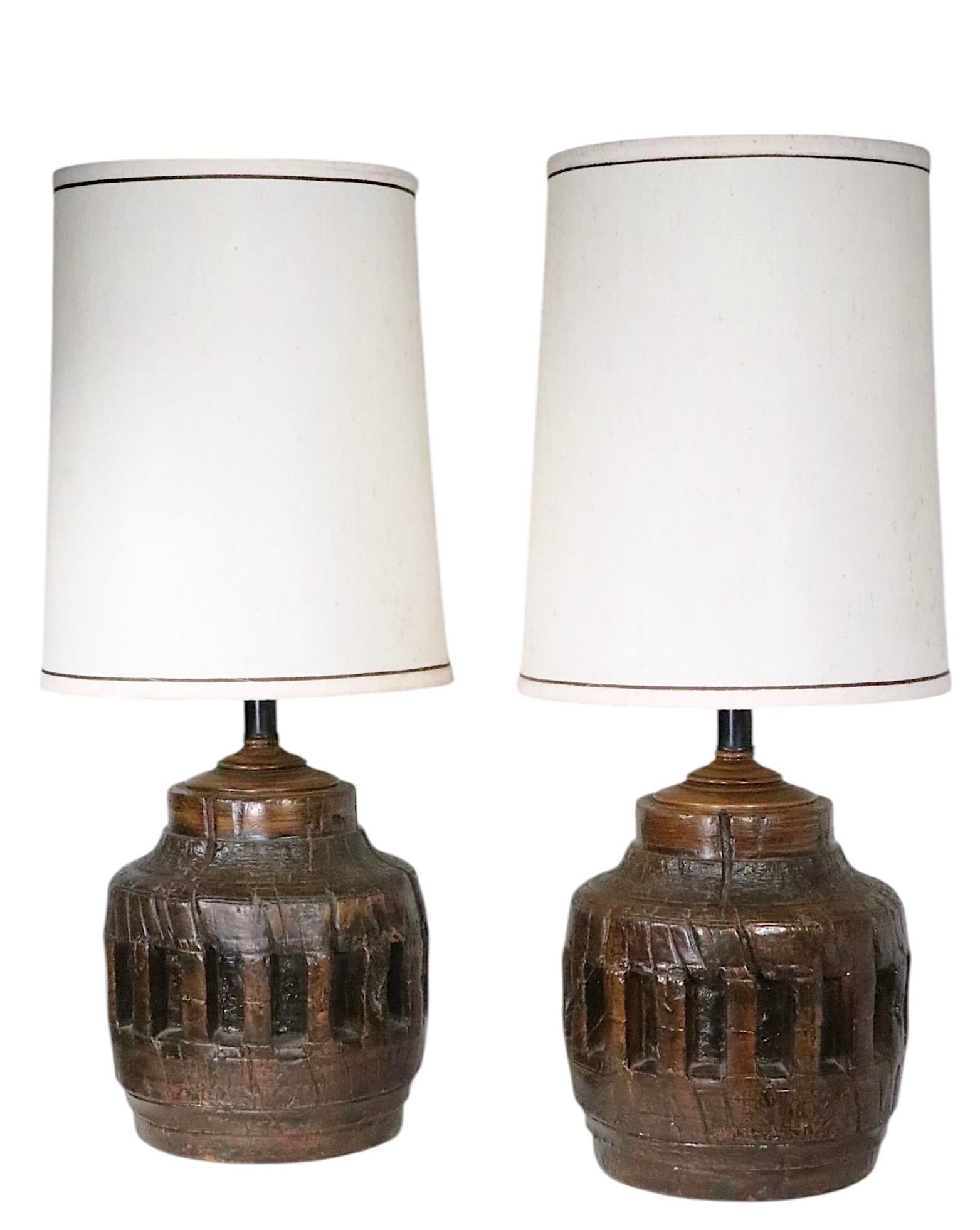 Pr. Rustic Brutalist School Wagon Wheel Table Lamps Circa 1970's - 9