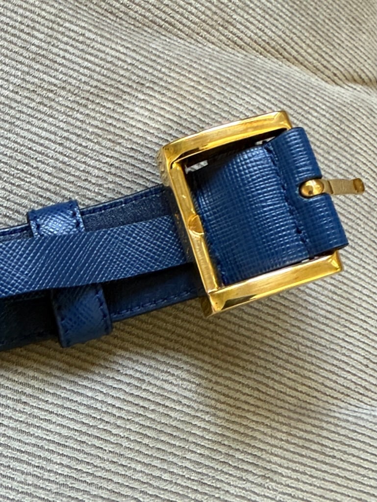 Prada Blue Saffiano Leather Belt With Gold Buckle "” New / Pristine (85 Cm / 34") - 2