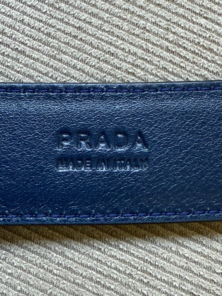 Prada Blue Saffiano Leather Belt With Gold Buckle "” New / Pristine (85 Cm / 34") - 4
