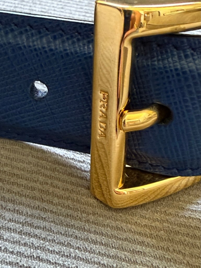 Prada Blue Saffiano Leather Belt With Gold Buckle "” New / Pristine (85 Cm / 34") - 5