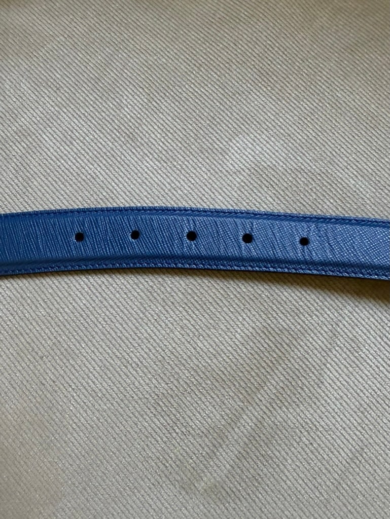 Prada Blue Saffiano Leather Belt With Gold Buckle "” New / Pristine (85 Cm / 34") - 7