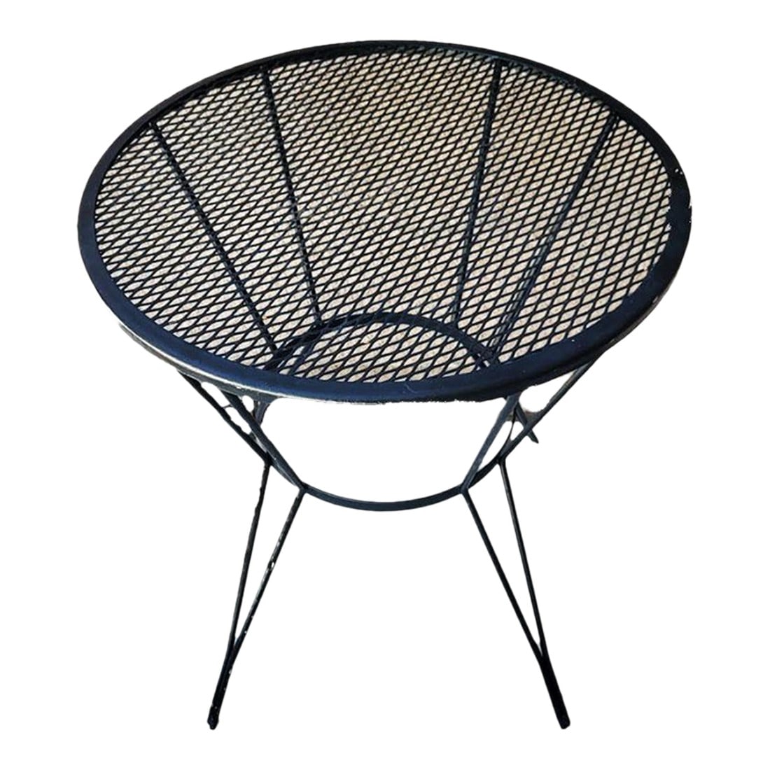 Mid-Century Modern Black Wrought Iron Mesh Outdoor Patio Side Table (1 of 3)