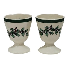 Spode Christmas Tree Pattern Holly & Berries Egg Cups England - A Pair