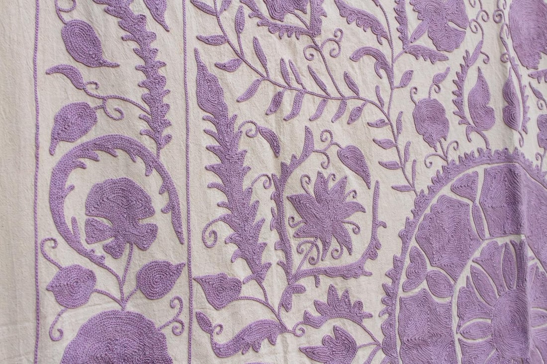 Lavender Pomegranate Hand-Embroidered Suzani Throw - 2