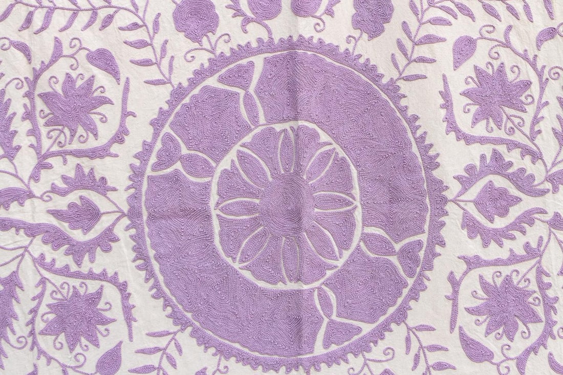 Lavender Pomegranate Hand-Embroidered Suzani Throw - 3