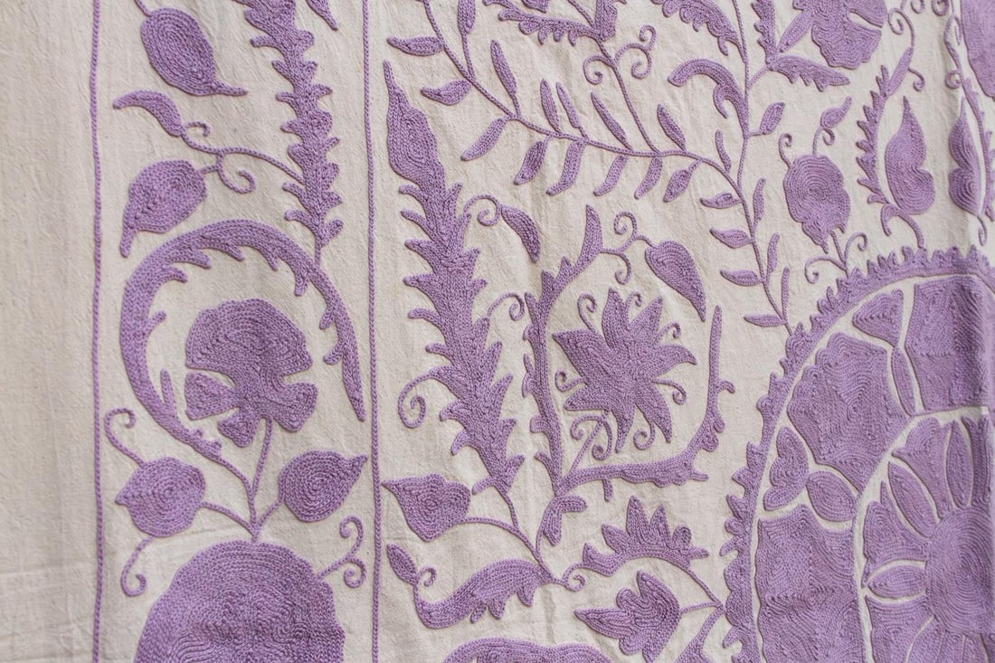 Lavender Pomegranate Hand-Embroidered Suzani Throw - 4