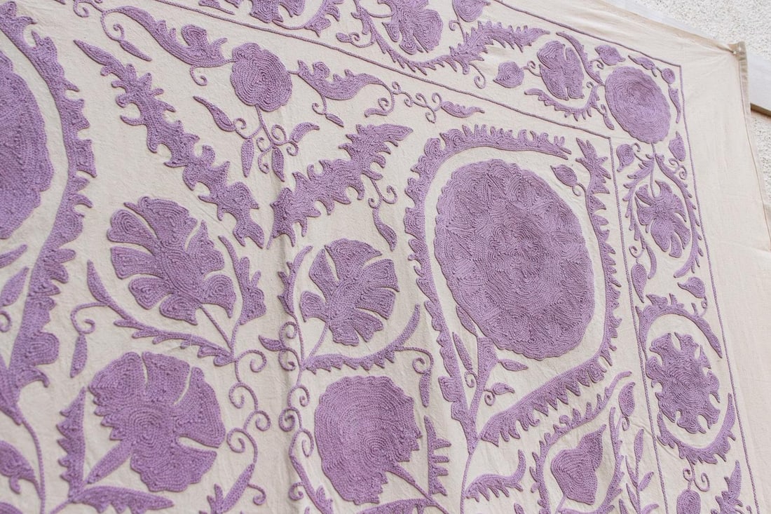 Lavender Pomegranate Hand-Embroidered Suzani Throw - 5
