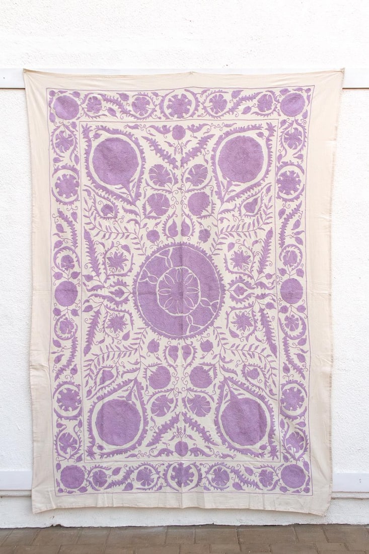 Lavender Pomegranate Hand-Embroidered Suzani Throw - 6