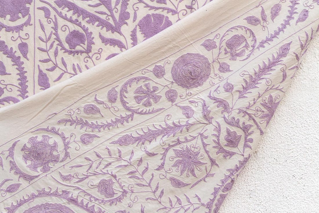 Lavender Pomegranate Hand-Embroidered Suzani Throw - 7