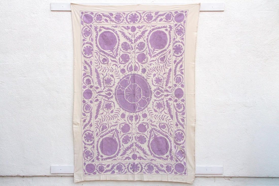 Lavender Pomegranate Hand-Embroidered Suzani Throw - 8