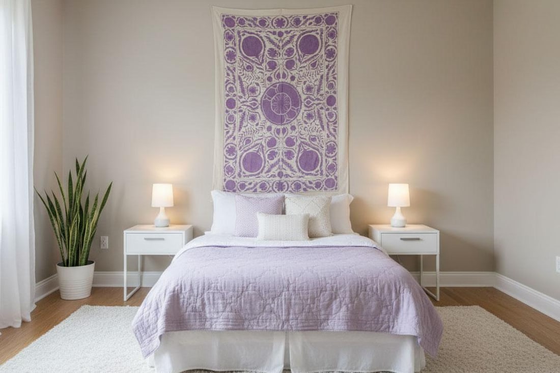 Lavender Pomegranate Hand-Embroidered Suzani Throw - 9