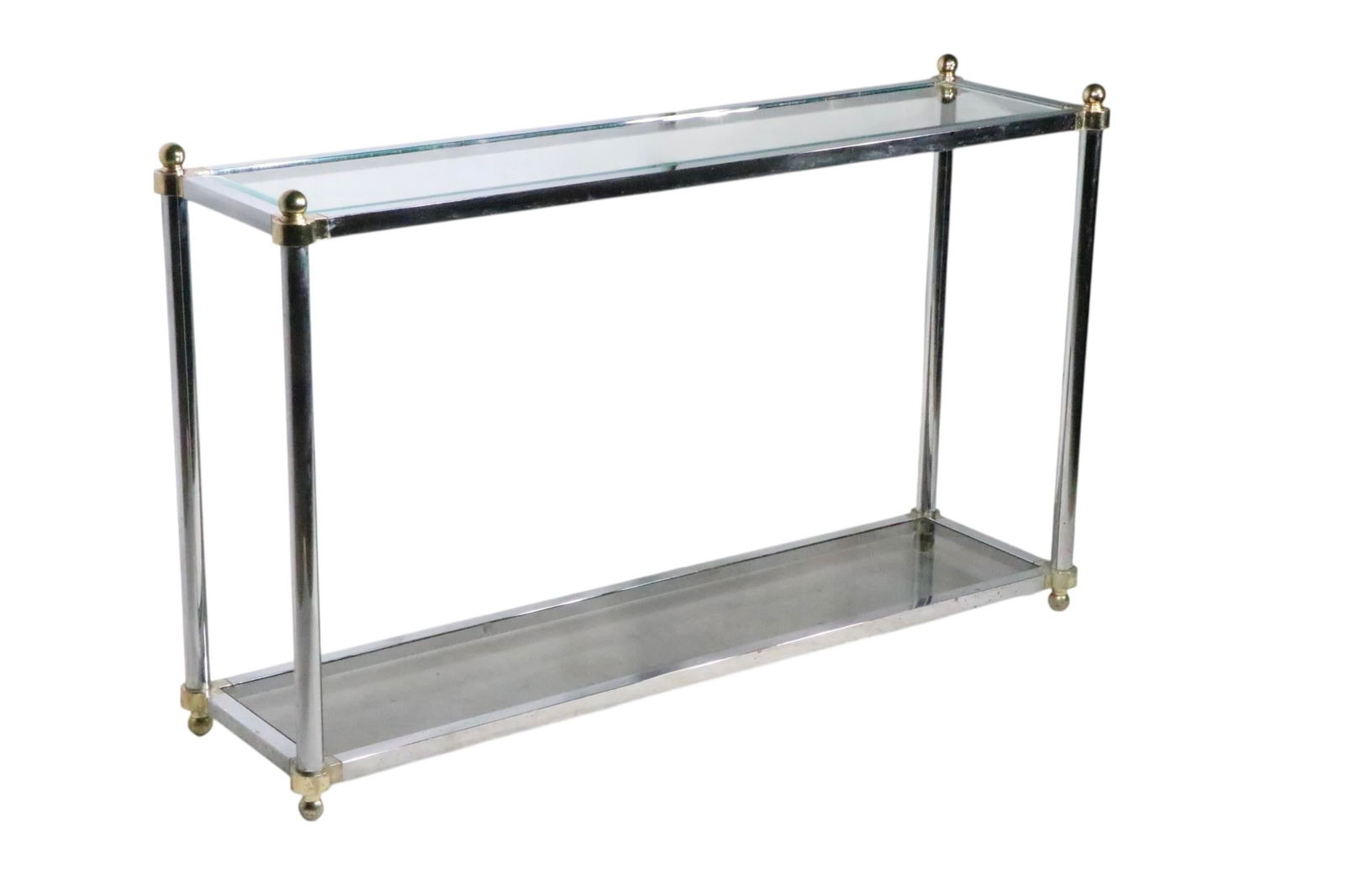 Hollywood Regency Style Chrome Brass and Glass Console Table C 1970's - 11
