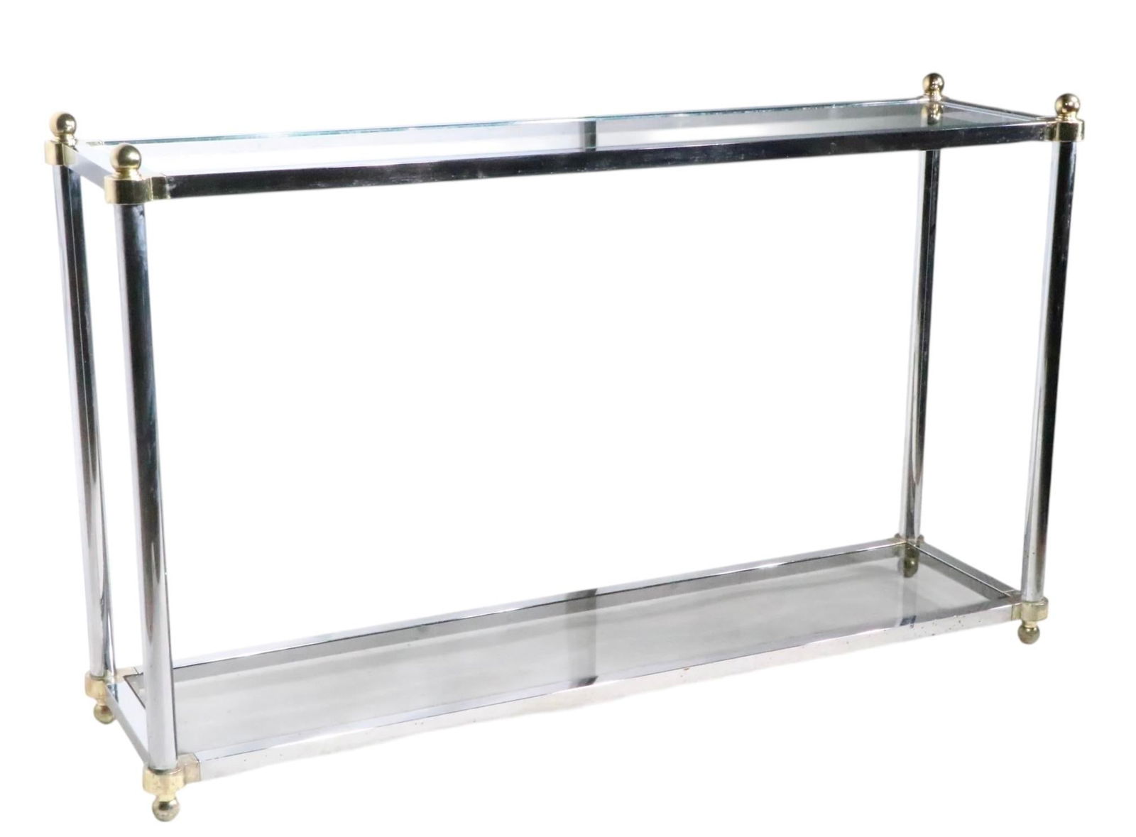 Hollywood Regency Style Chrome Brass and Glass Console Table C 1970's - 15