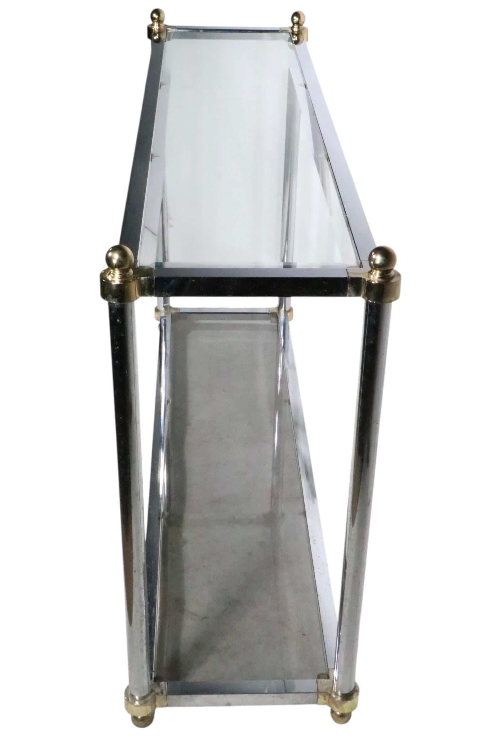 Hollywood Regency Style Chrome Brass and Glass Console Table C 1970's - 16