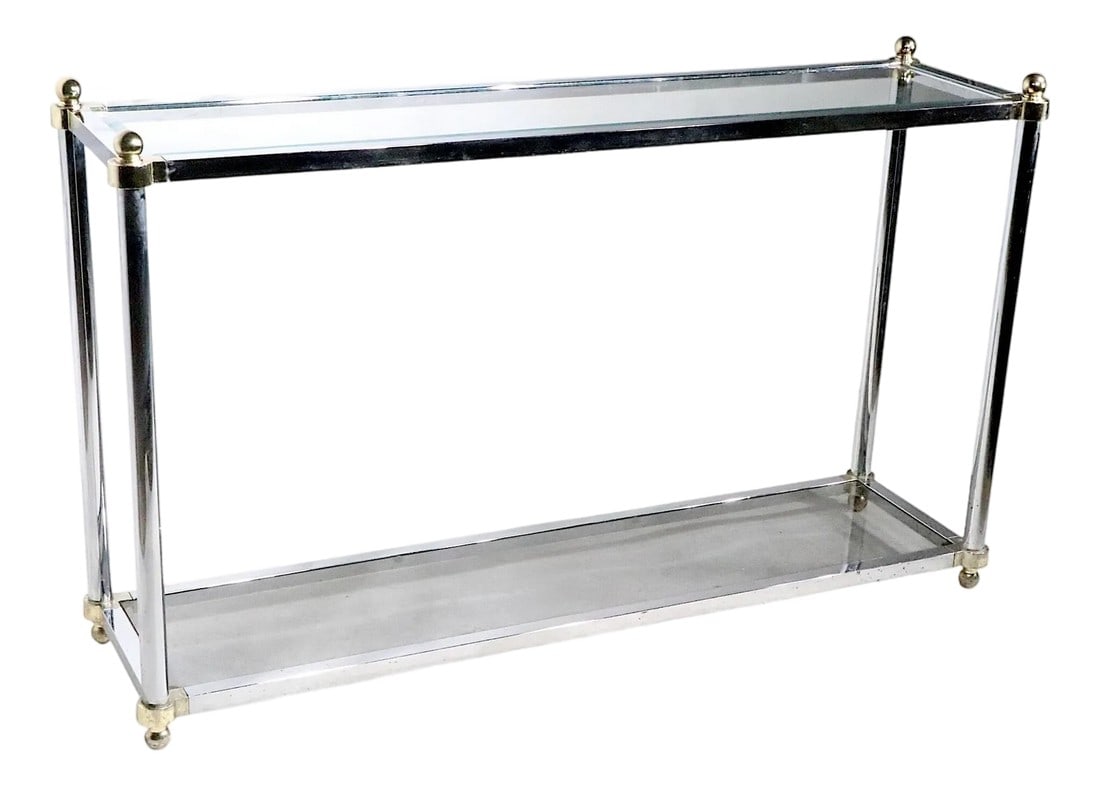 Hollywood Regency Style Chrome Brass and Glass Console Table C 1970's (1 of 16)