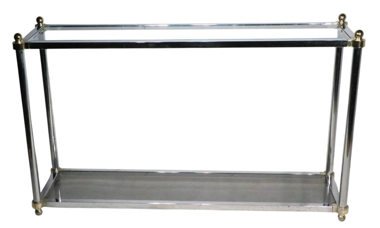 Hollywood Regency Style Chrome Brass and Glass Console Table C 1970's - 3