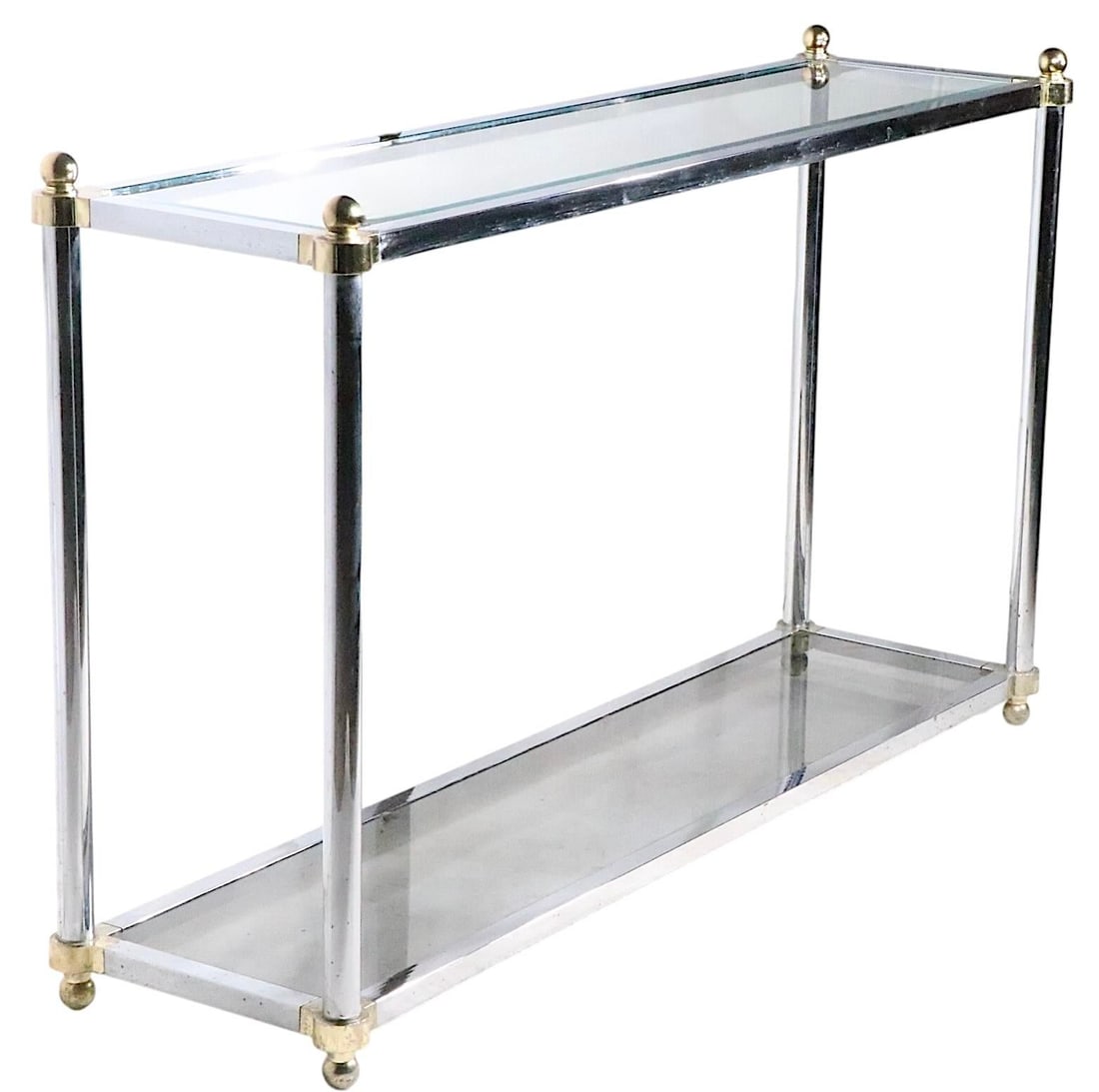 Hollywood Regency Style Chrome Brass and Glass Console Table C 1970's - 4