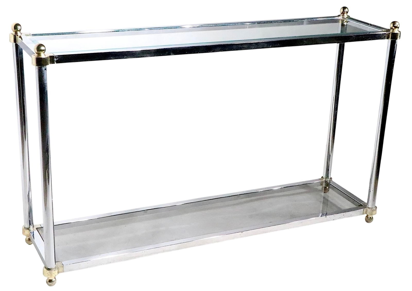 Hollywood Regency Style Chrome Brass and Glass Console Table C 1970's - 5